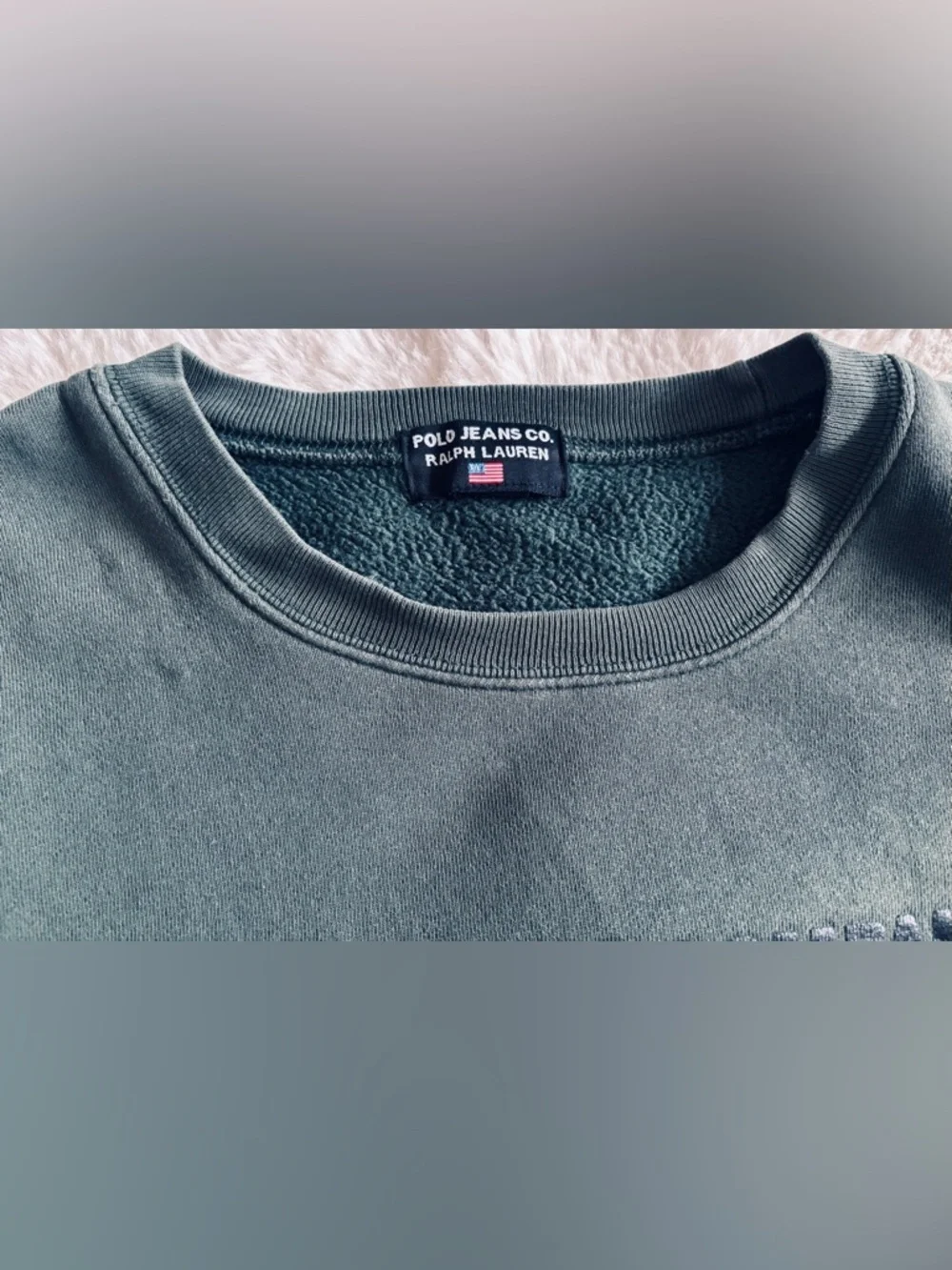 Polo Jeans Company Ralph Lauren Forest Green Crew Neck Flag Sweat Shirt: Large
